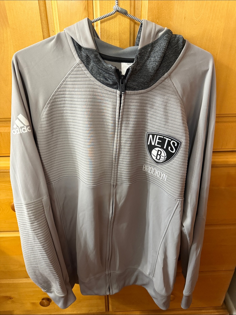adidas Brooklyn Nets Gray Full-Zip Performance Jacket